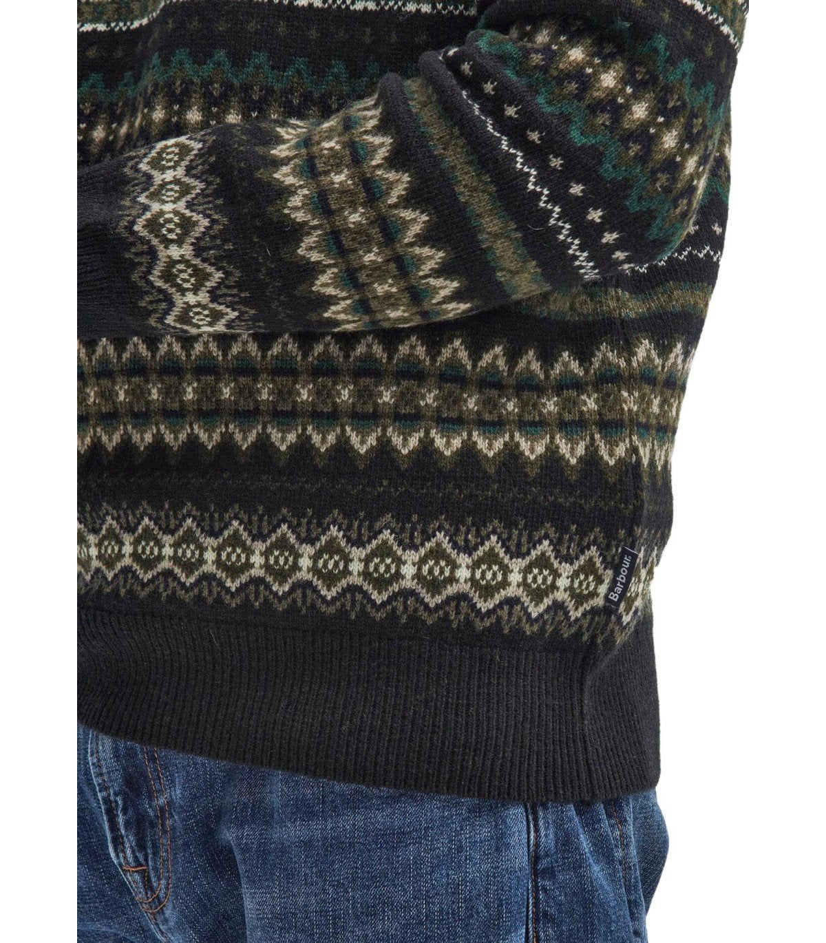 BARBOUR CASE FAIRISLE SCHWARZ GRÜN RUNDHALSPULLOVER