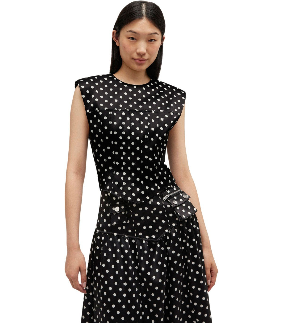 GANNI BLACK POLKA-DOT CORSET TOP