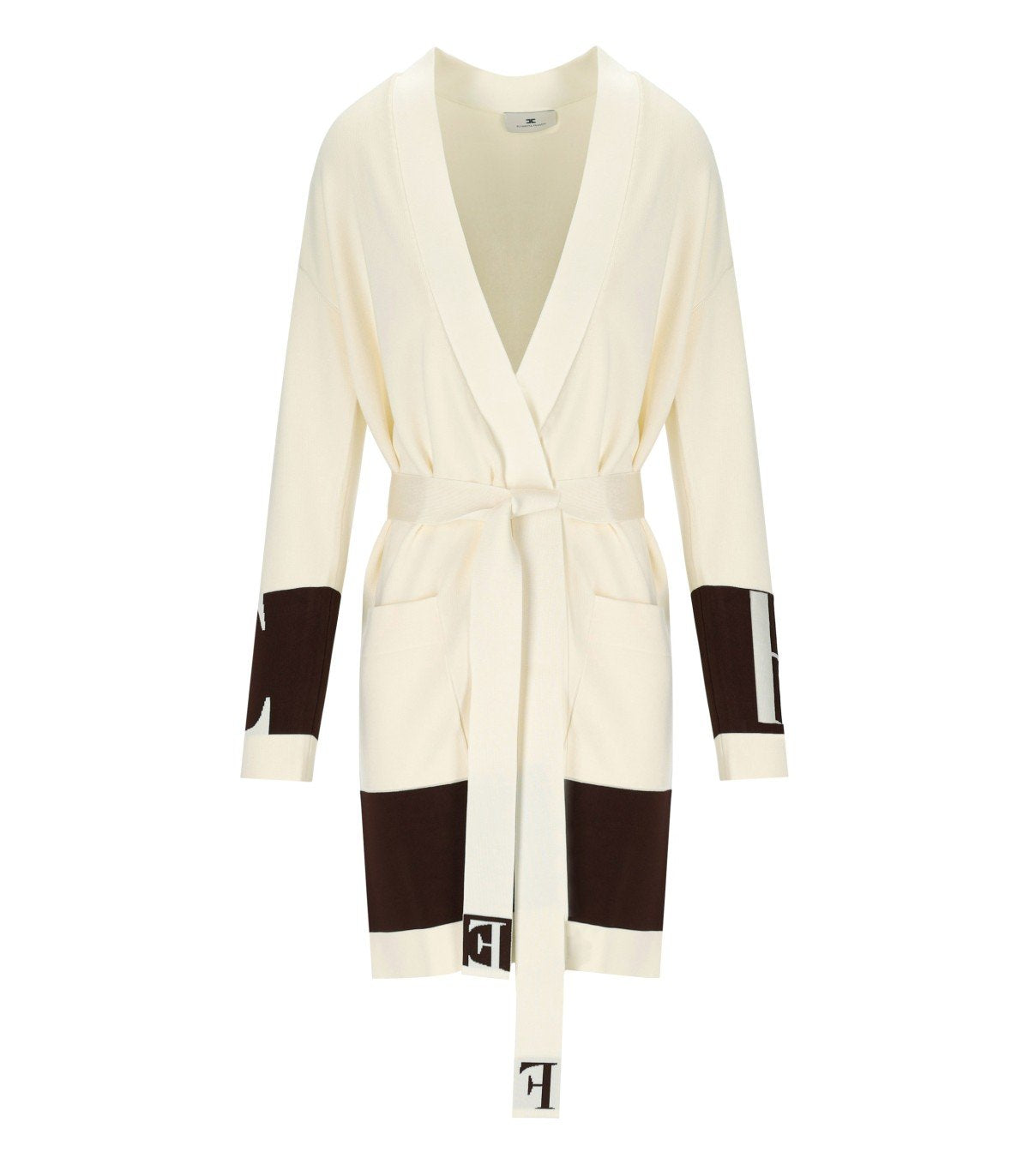 ELISABETTA FRANCHI MILK COFFEE BELTED CARDIGAN