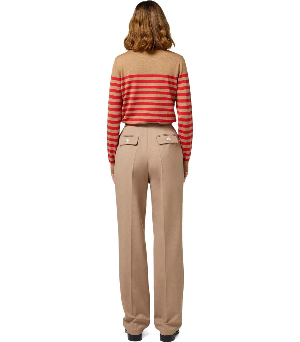 ELISABETTA FRANCHI CAMEL/RED PASSION GESTREIFTER PULLOVER