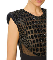 ELISABETTA FRANCHI BLACK MIDI DRESS WITH SEQUINS