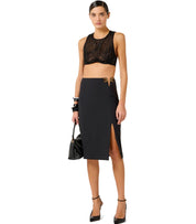 ELISABETTA FRANCHI BLACK MIDI SKIRT WITH LOGO
