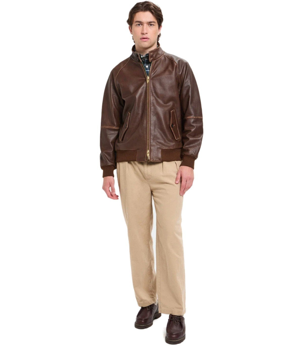 BARACUTA G9 LEATHER CHOCOLATE BOMBER JACKET