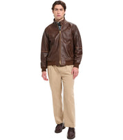 BARACUTA G9 LEATHER CHOCOLATE BOMBER JACKET