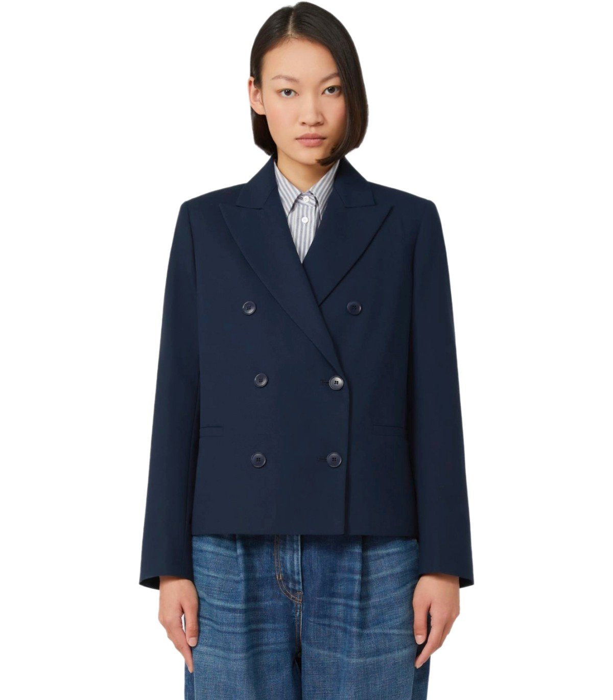 MAX MARA WEEKEND TAPPETO BLUE DOUBLE-BREASTED BLAZER
