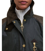 BARBOUR EVETTE WAX GREEN LONG JACKET