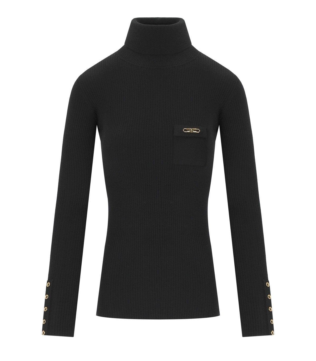 ELISABETTAFRANCHI BLACK RIBBED TURTLENECK SWEATER