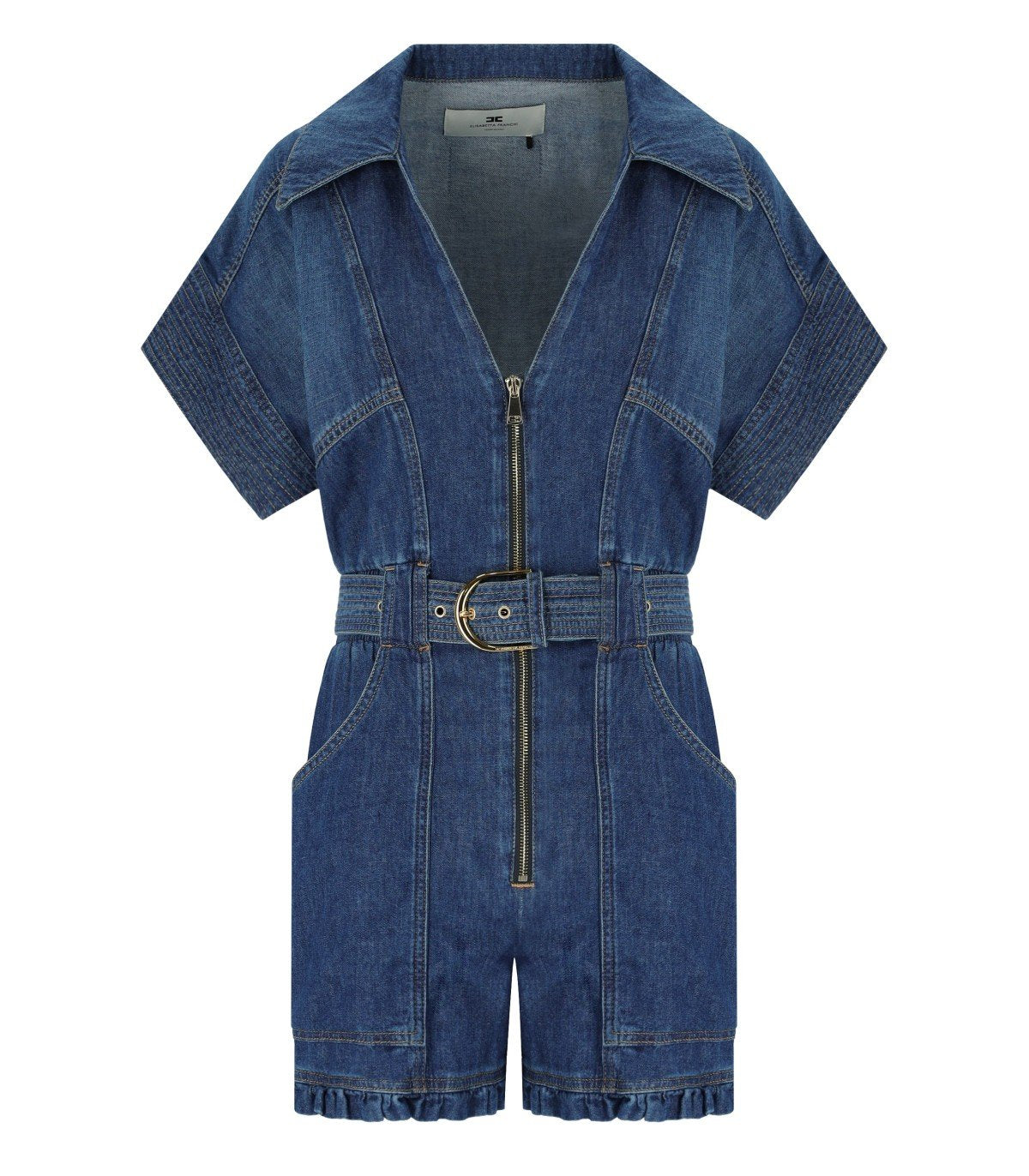 ELISABETTA FRANCHI BLUE DENIM SHORT JUMPSUIT