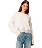 MAGLIONE CON DETTAGLI IN PIZZO BIANCO TWINSET