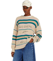 MAX MARA WEEKEND ANGUS BEIGE CREWNECK SWEATER WITH EMBROIDERY
