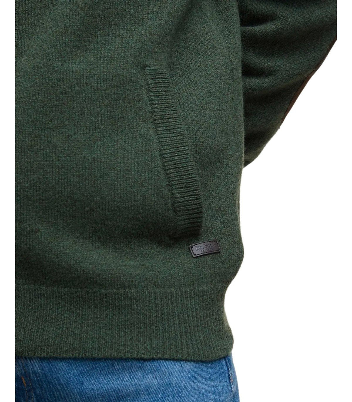 BARBOUR ESSENTIAL PATCH ZIP OLIVE GREEN CARDIGAN