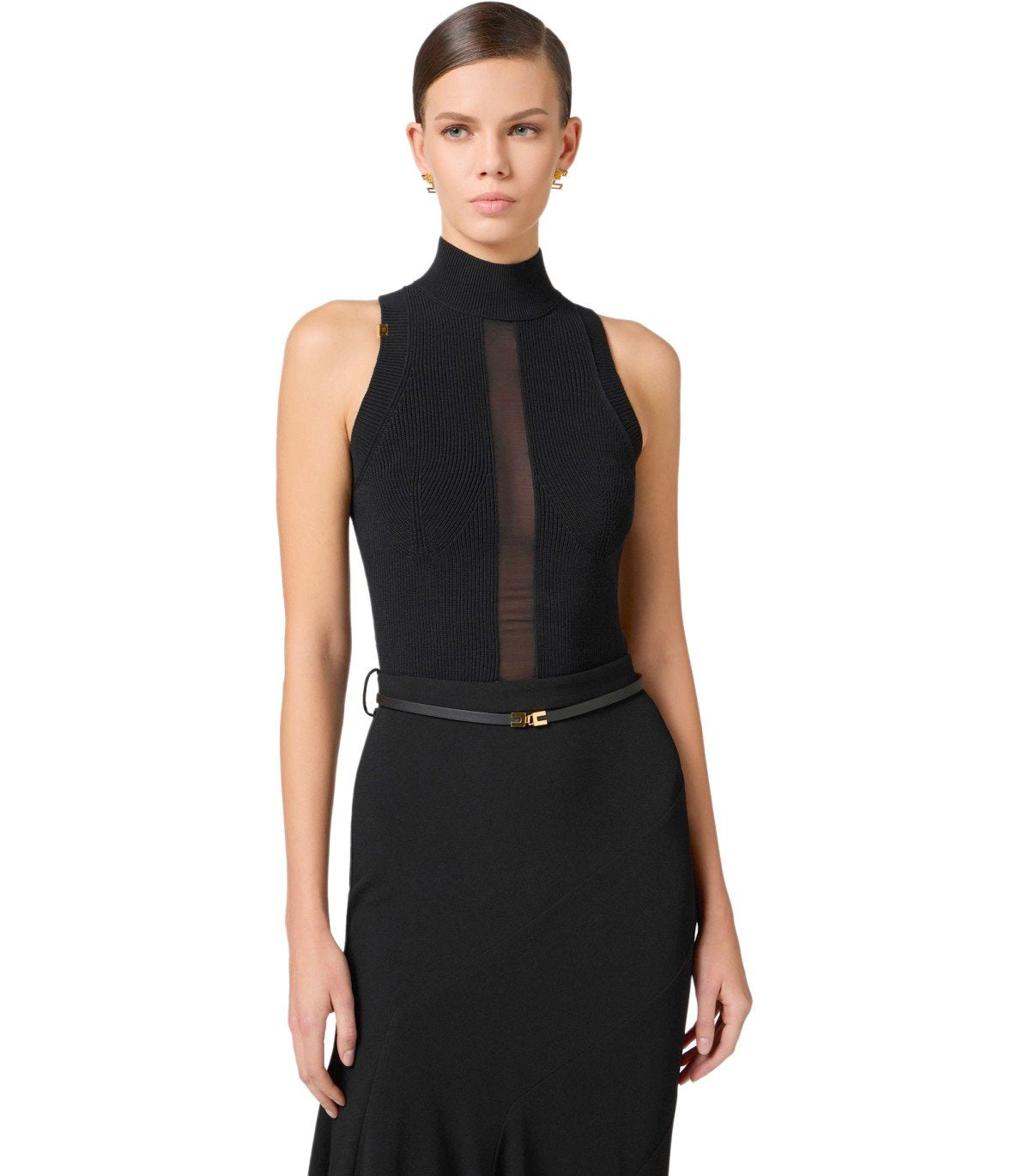 ELISABETTA FRANCHI BLACK TOP WITH TULLE