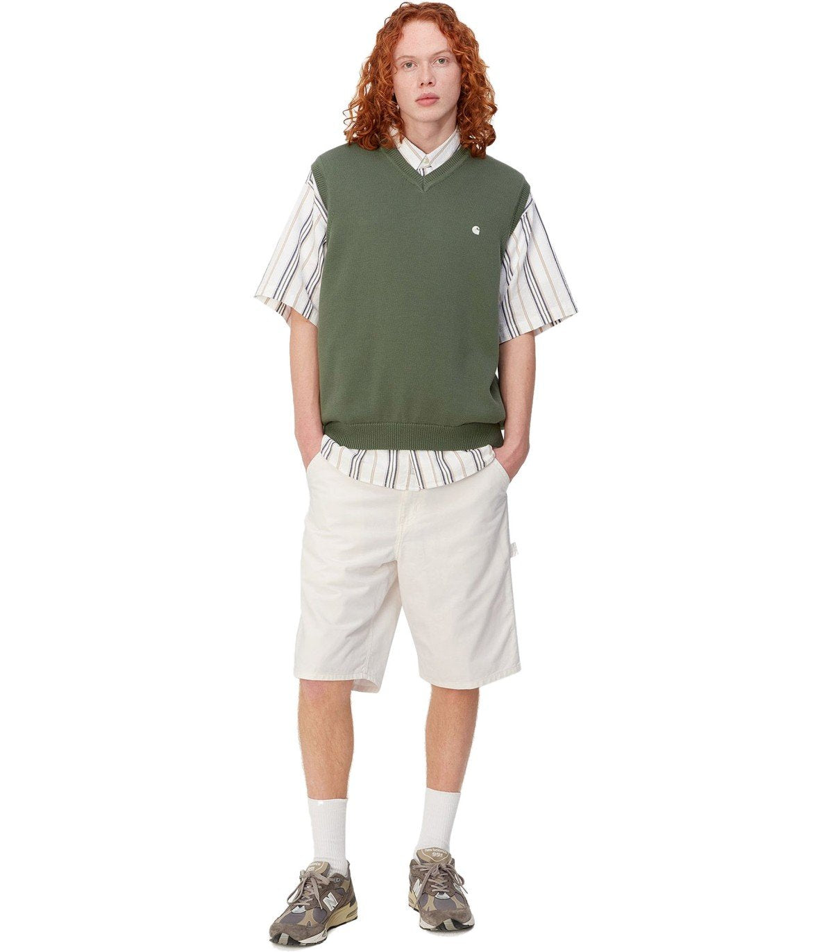 CARHARTT WIP SINGLE KNEE OFF-WHITE BERMUDA SHORTS