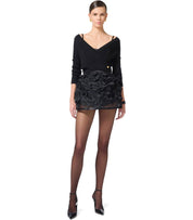 ELISABETTA FRANCHI BLACK KNITTED TOP WITH V-NECK