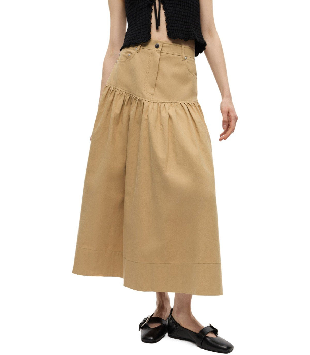 GANNI BEIGE MIDI SKIRT