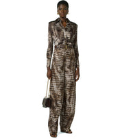 ELISABETTA FRANCHI BROWN ALLIGATOR PRINT SHIRT