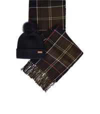 BARBOUR DOVER/HAILES TARTAN BLAUWE BEANIE+SJAAL SET