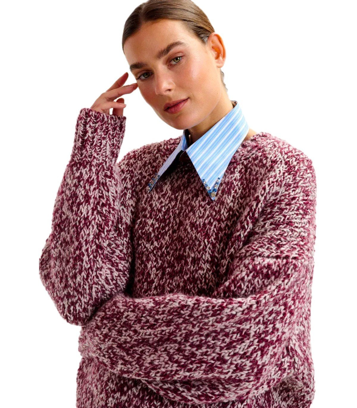 ESSENTIEL ANTWERP IZURA BURGUNDY CREWNECK SWEATER