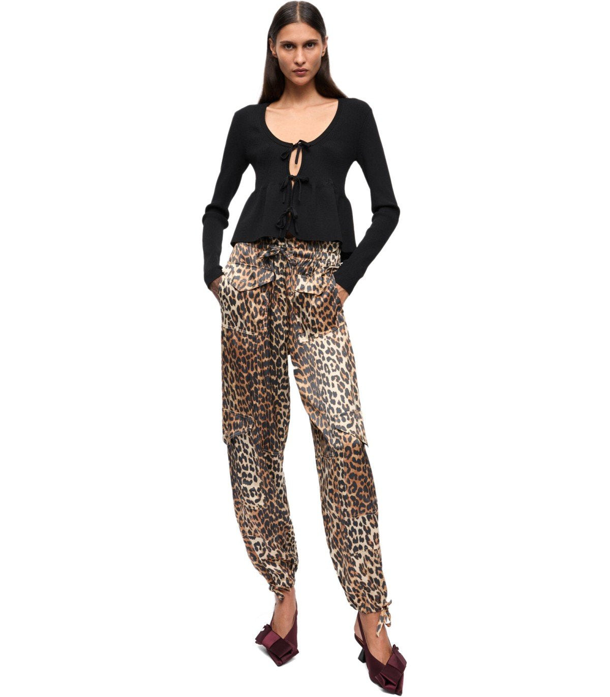 GANNI SATIN ANIMAL PRINT PANTS