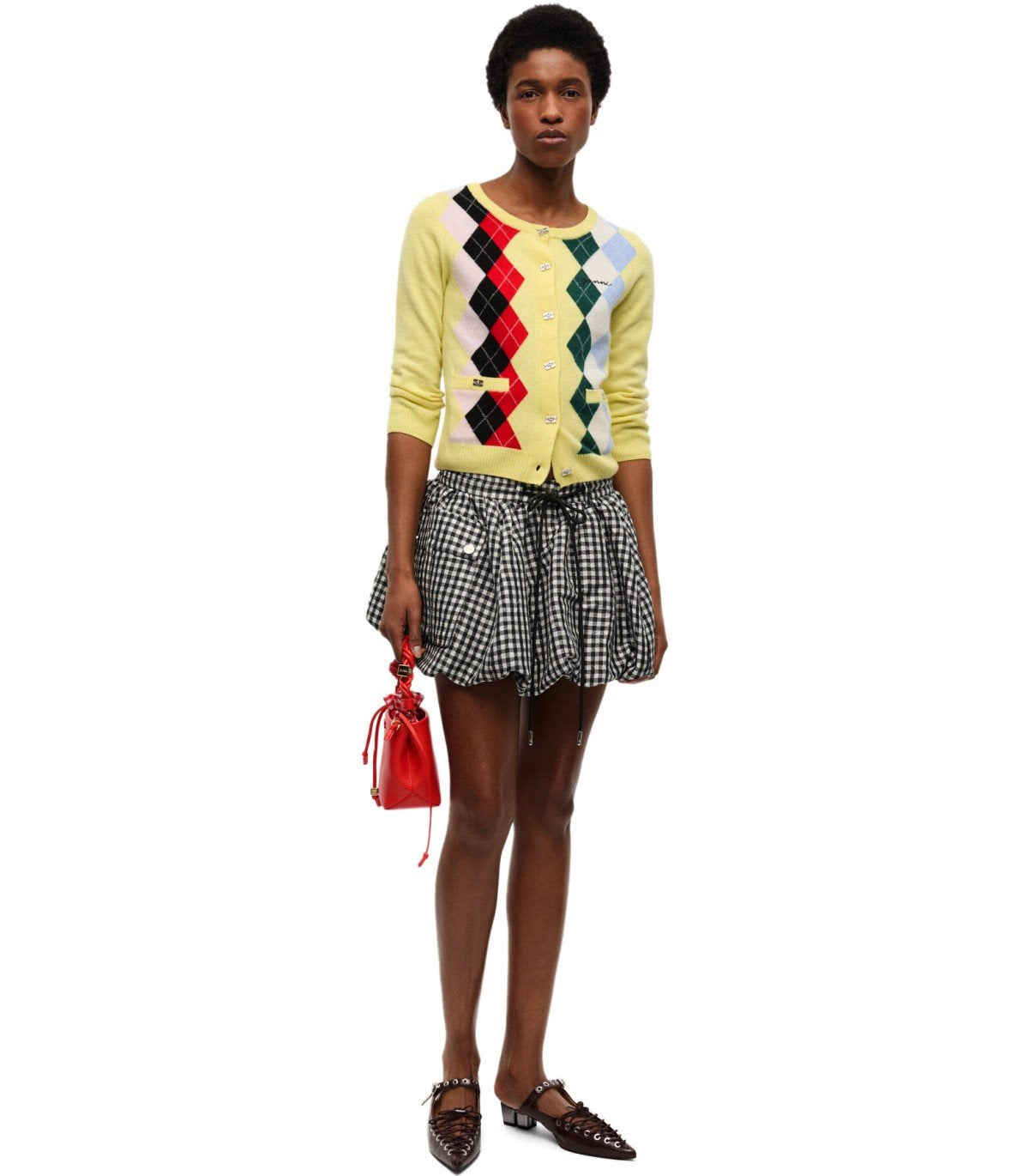 GANNI YELLOW DIAMOND CARDIGAN
