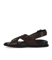 GUGLIELMO ROTTA TWILL BRAUNE FLACHE SANDALE