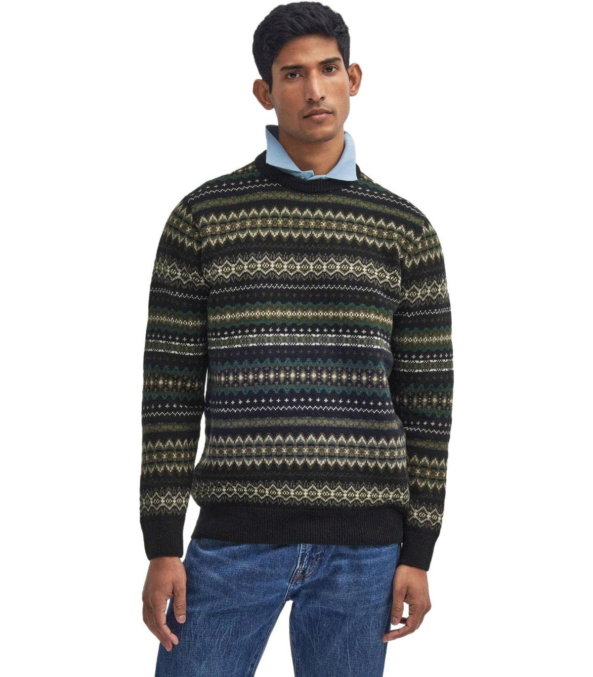BARBOUR CASE FAIRISLE SCHWARZ GRÜN RUNDHALSPULLOVER