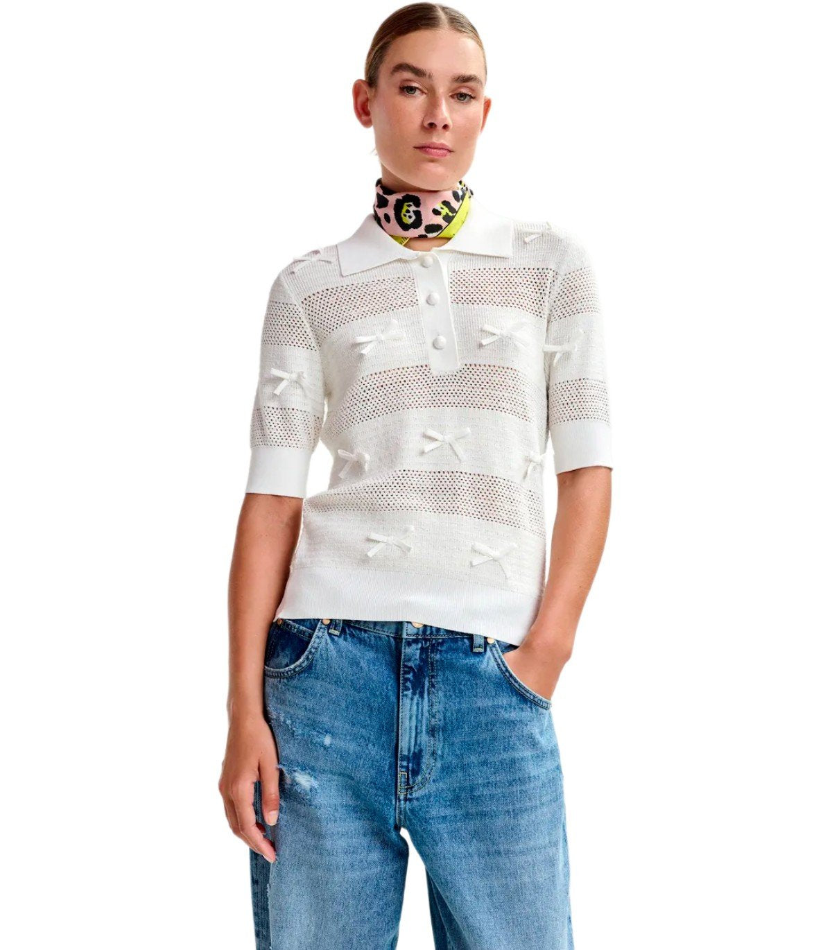 ESSENTIEL ANTWERP JARTS IVORY KNITTED POLOSHIRT