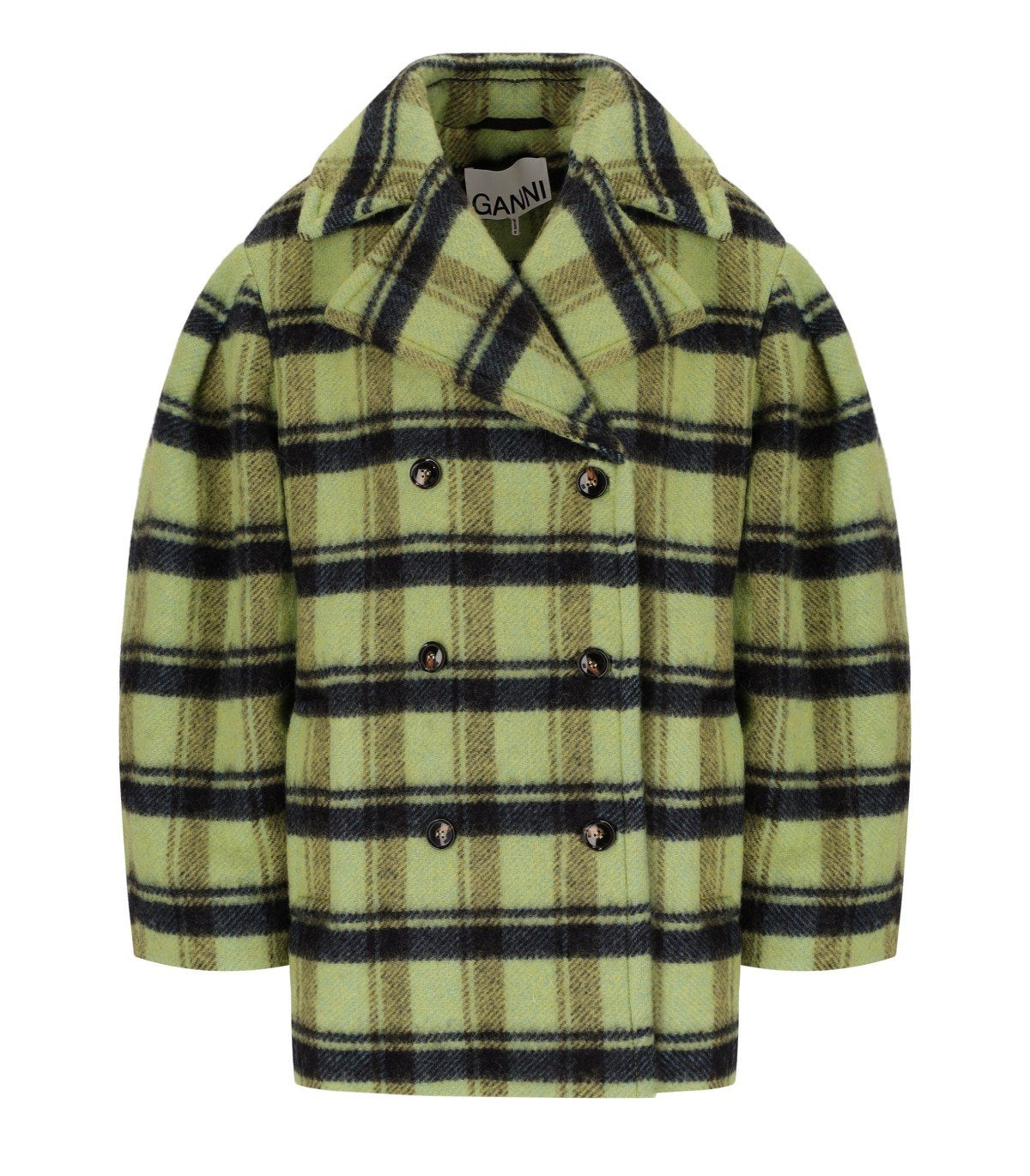 GANNI LIME SHERBET DOUBLE-BREASTED COAT