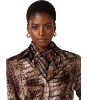 ELISABETTA FRANCHI BROWN ALLIGATOR PRINT FOULARD SCARF