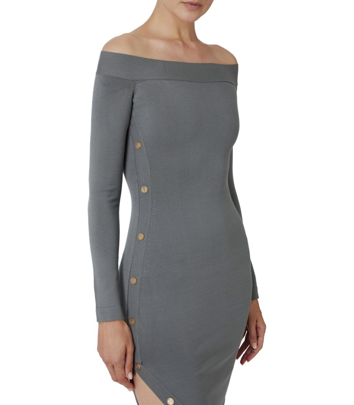 ELISABETTA FRANCHI STEEL KNITTED MIDI DRESS