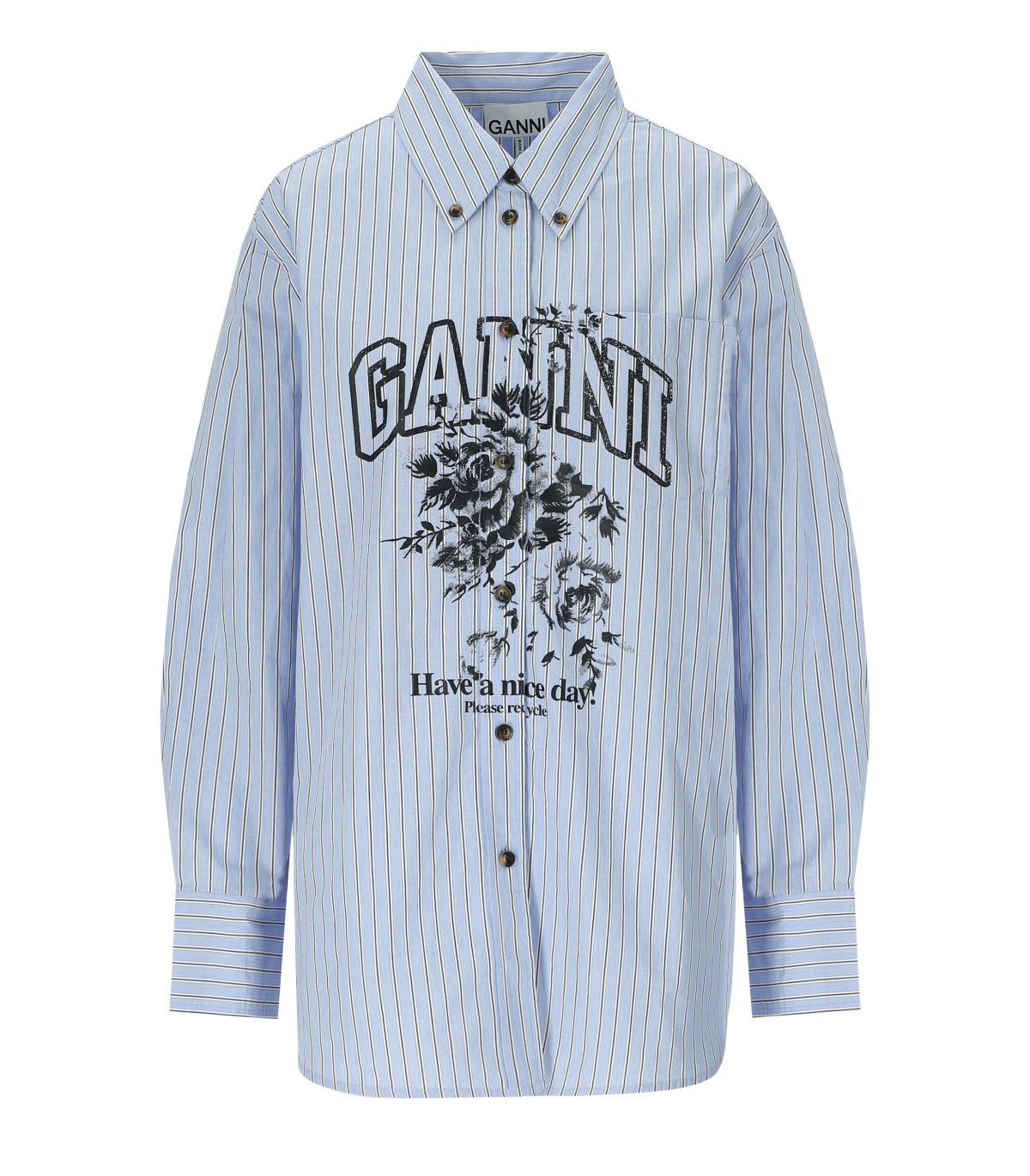 GANNI FLOWERS LIGHT BLUE SHIRT