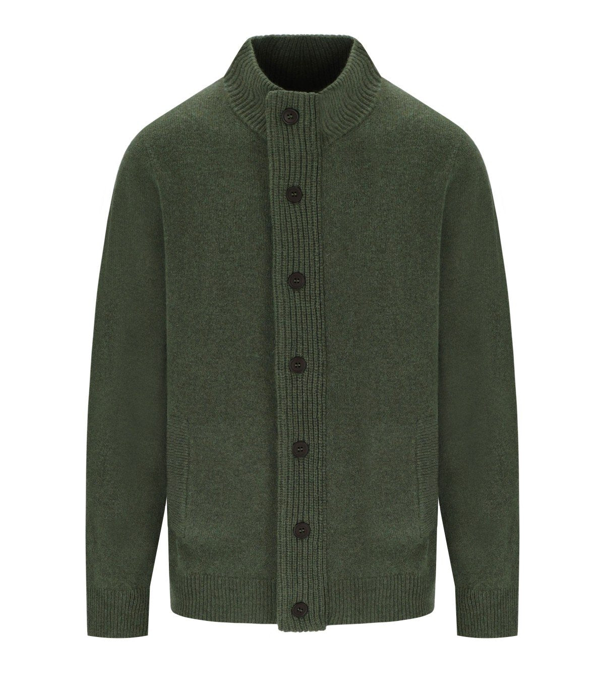 BARBOUR ESSENTIAL PATCH ZIP OLIVE GREEN CARDIGAN