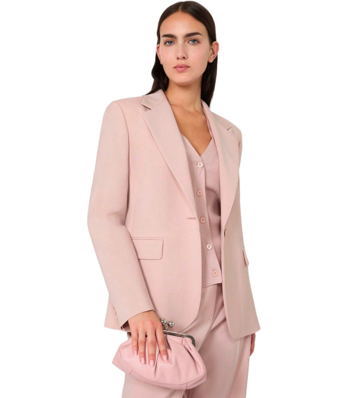 MAX MARA WEEKEND LAMINE PINK SINGLE-BREASTED BLAZER