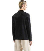 EMPORIO ARMANI ZWARTE RIBBED JAS MET MANDARIJNKRAAG