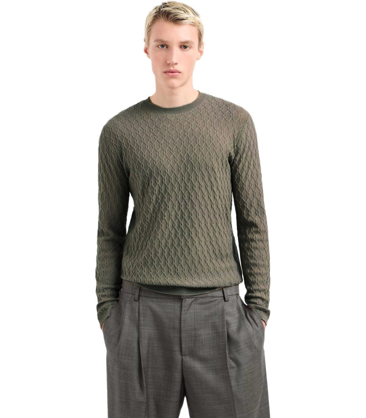 EMPORIO ARMANI MILITÄRGRUNER RUNDHALSPULLOVER
