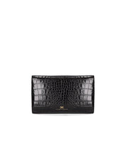 ELISABETTA FRANCHI BLACK CLUTCH WITH CROCO-PRINT AND TASSEL