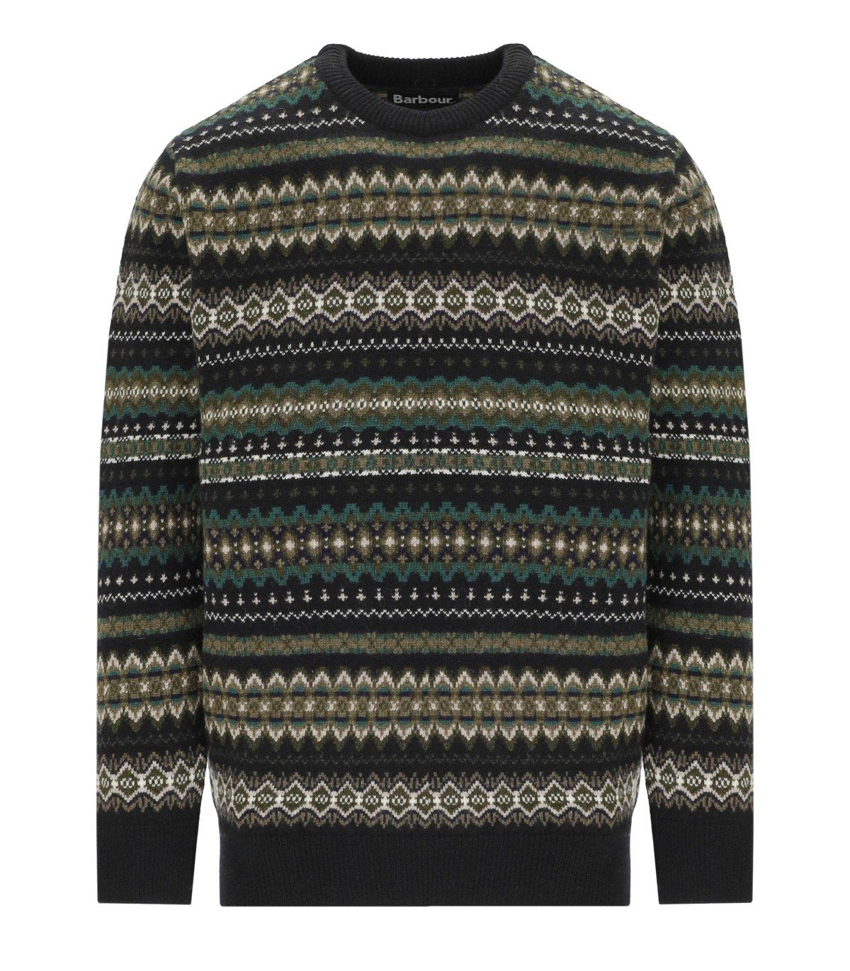 BARBOUR CASE FAIRISLE SCHWARZ GRÜN RUNDHALSPULLOVER