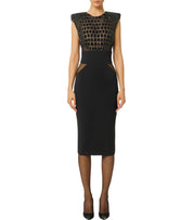 ELISABETTA FRANCHI BLACK MIDI DRESS WITH SEQUINS