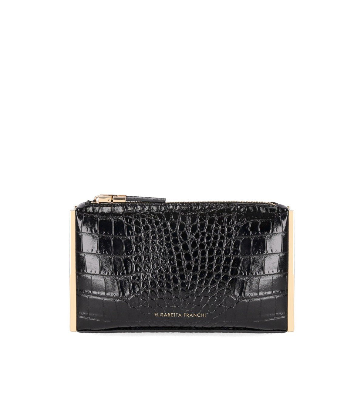 ELISABETTA FRANCHI BLACK CLUTCH WITH CROCO-PRINT