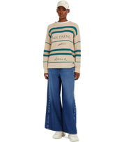 MAX MARA WEEKEND ANGUS BEIGE CREWNECK SWEATER WITH EMBROIDERY