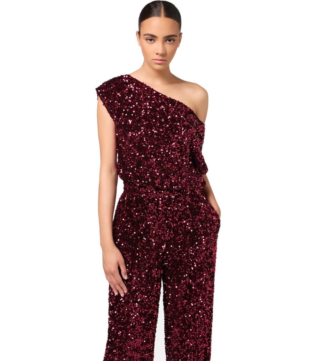 ELISABETTA FRANCHI ROUGE NOIR JUMPSUIT WITH SEQUINS