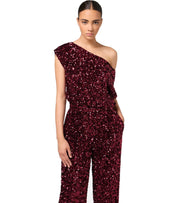 ELISABETTA FRANCHI ROUGE NOIR JUMPSUIT WITH SEQUINS