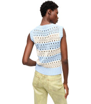 GANNI LIGHT BLUE STRIPED KNITTED VEST