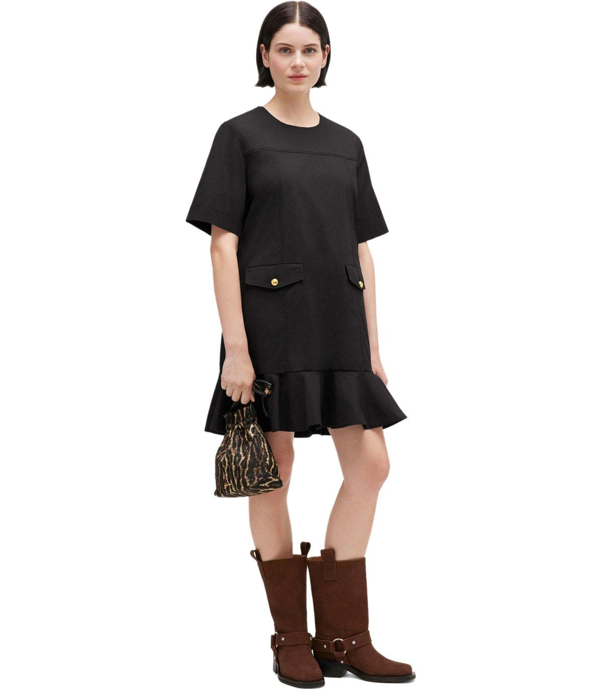 GANNI BLACK STRETCH MINI DRESS