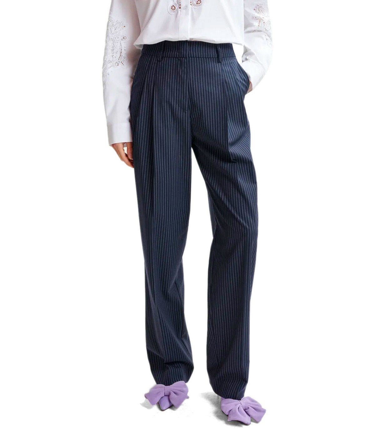 ESSENTIEL ANTWERP HERB BLUE PINSTRIPE TROUSERS