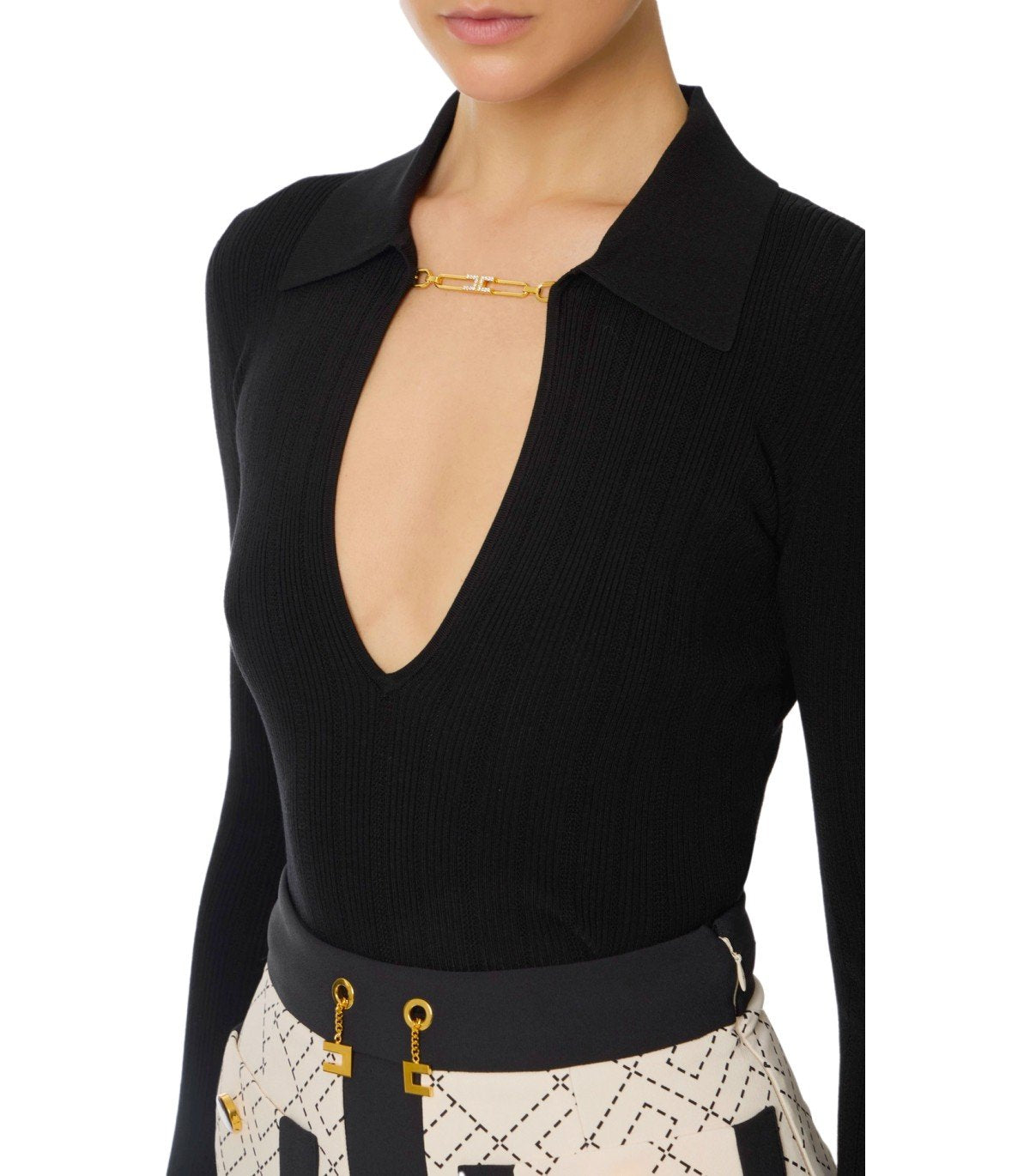 ELISABETTA FRANCHI BLACK POLO SWEATER