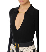 ELISABETTA FRANCHI BLACK POLO SWEATER