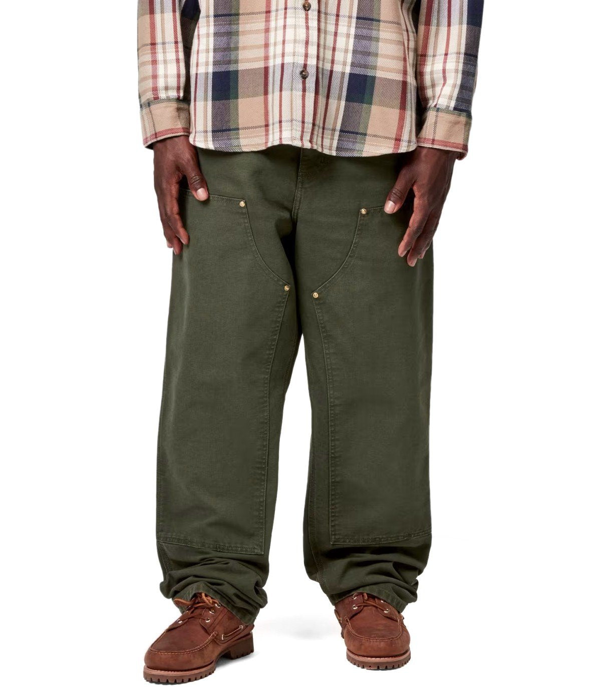 CARHARTT WIP DOUBLE KNEE OLIVE GREEN PANTS