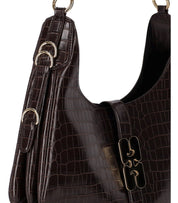 GANNI KAT SMALL CROCO CHOCOLATE FONDANT HOBO BAG