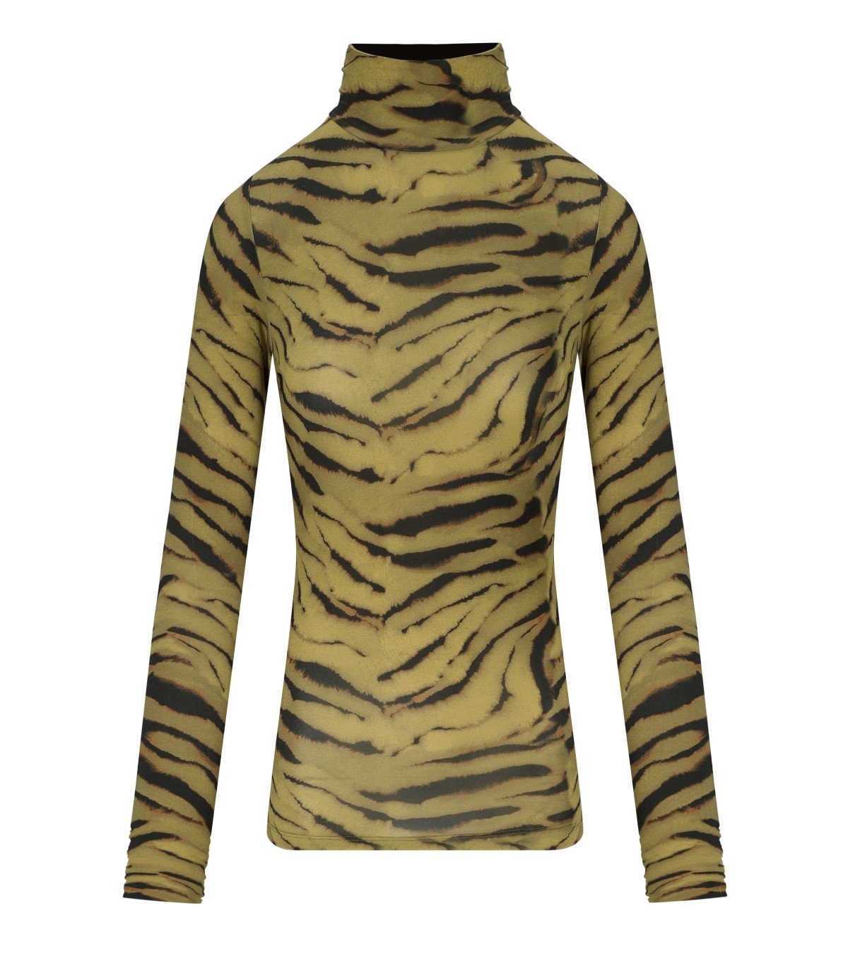 GANNI KHAKI ZEBRA PRINT TURTLENECK TOP